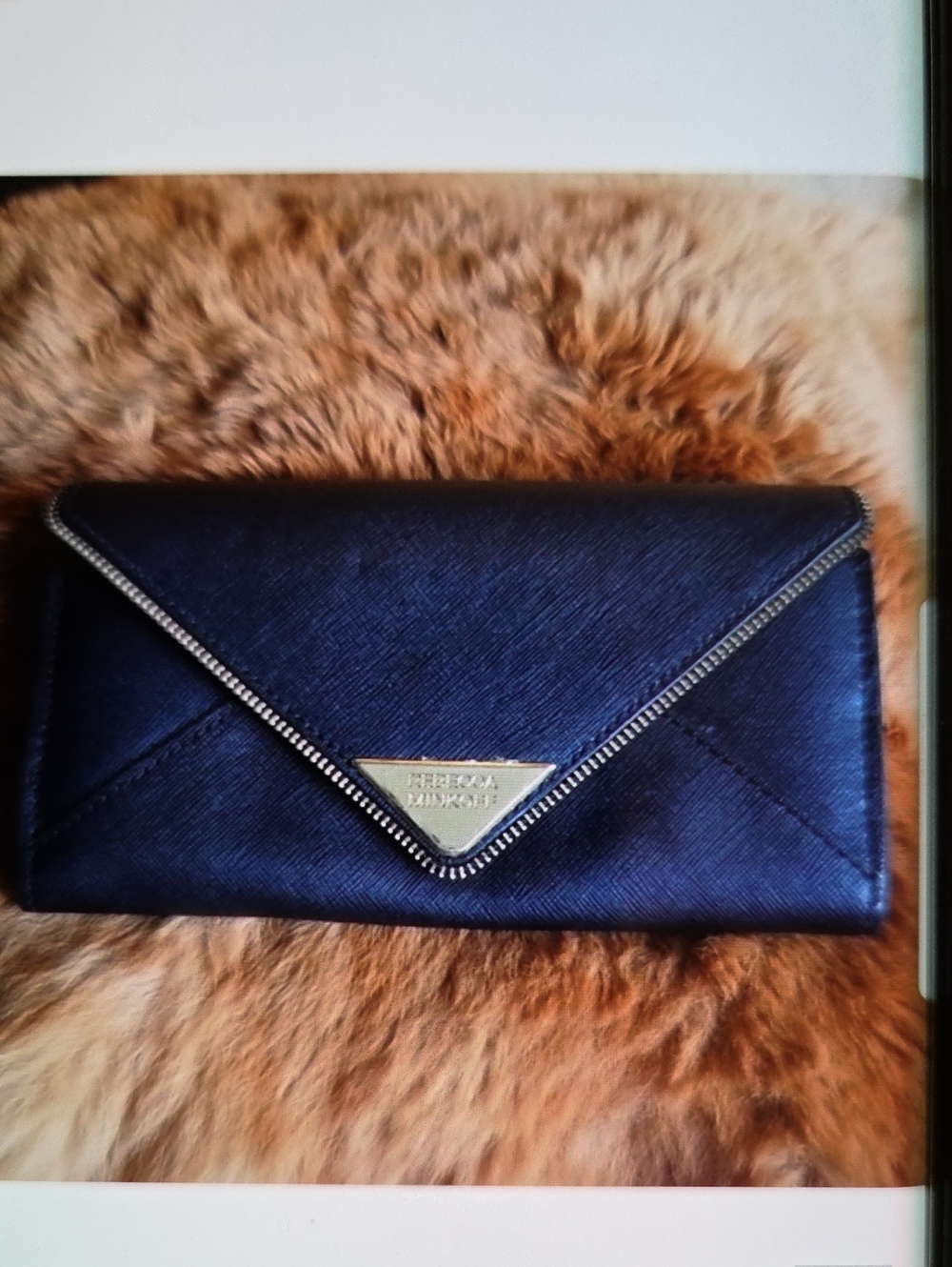 BECCA Envelope Clutch in Deep Navy with Gold Trim